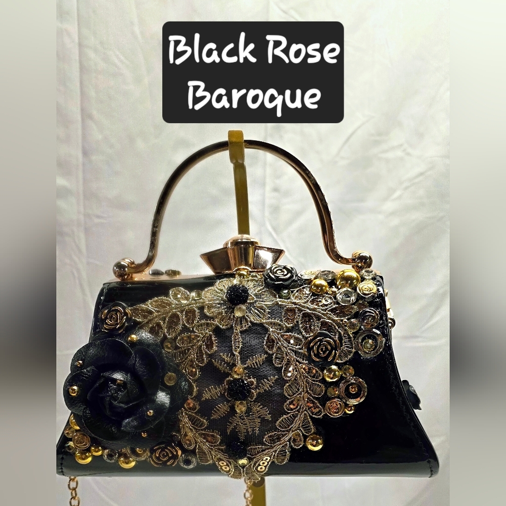 Handmade Pearl Chaos Handbag - Black Rose Baroque